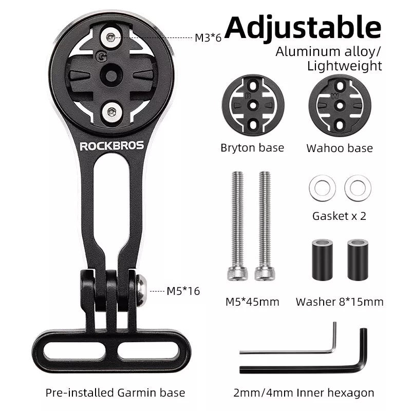 ROCKBROS cykeldatorfäste för Garmin Bryton Wahoo GPS-styrhållare aluminium