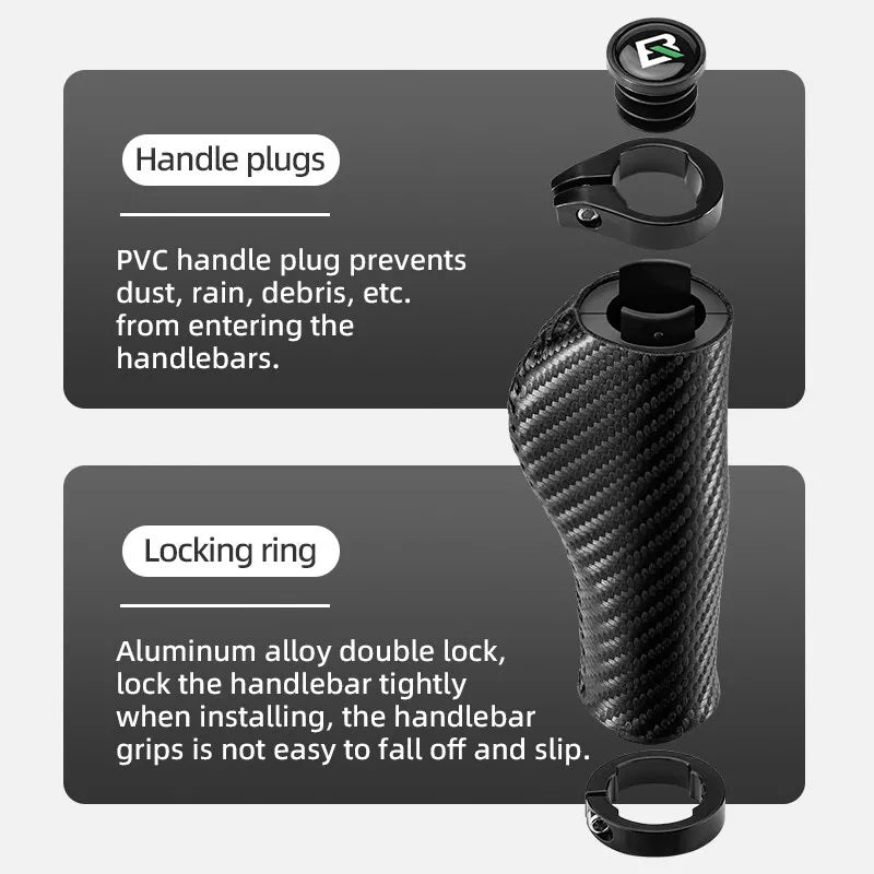 ROCKBROS Cykelgrepp Carbon Mönster Cykelstyre Handtag Dubbellås 22,2 mm