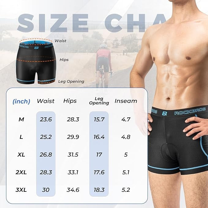 ROCKBROS Cykelshorts för män med 4D sitsstoppning Andningsbara cykelunderkläder Vadderade cykelunderkläder Kort resår MTB landsvägscykel M-3XL