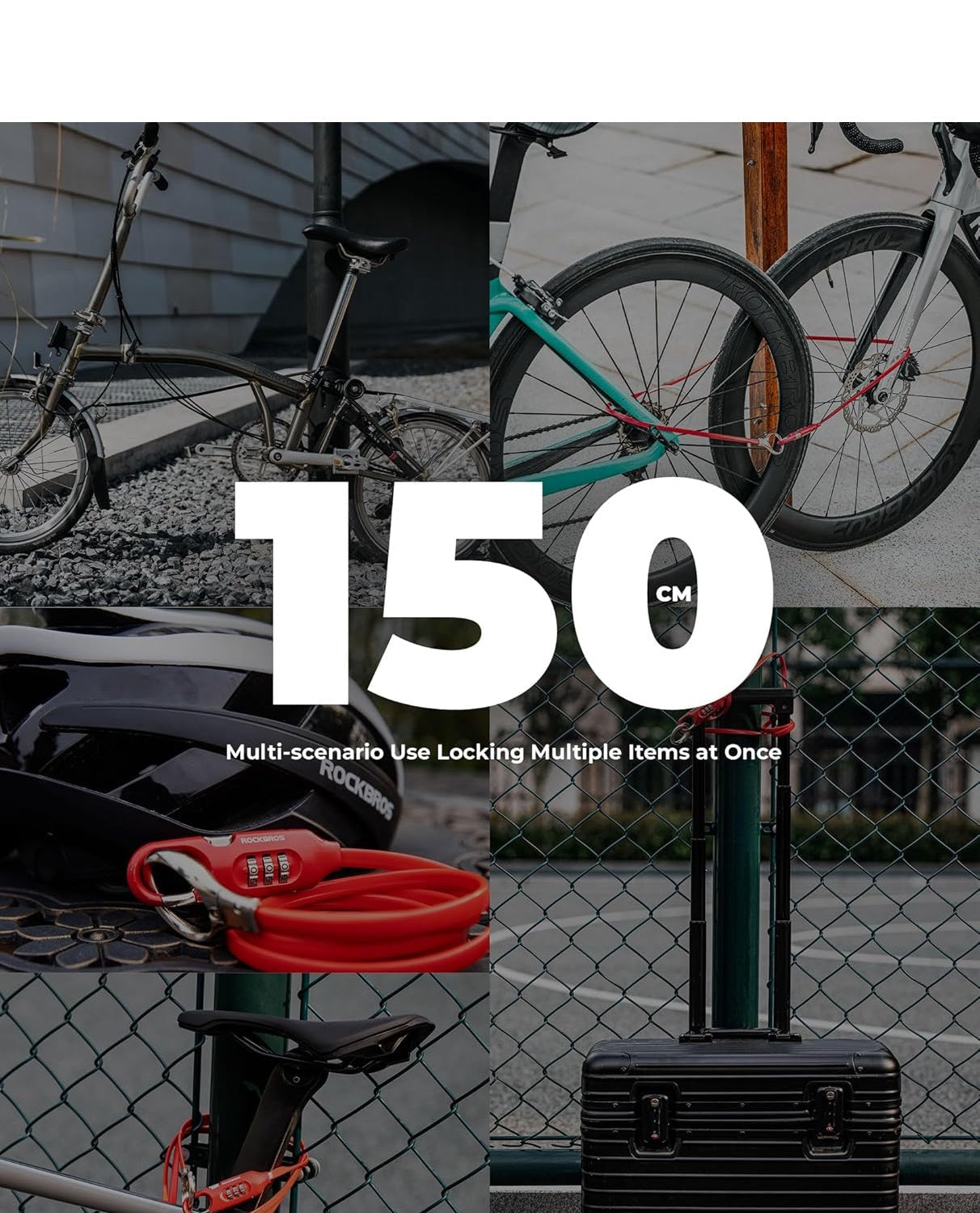 ROCKBROS cykellås kabellås 150cm med nummerkod stöldskydd för cykelskoter barnvagn röd/svart