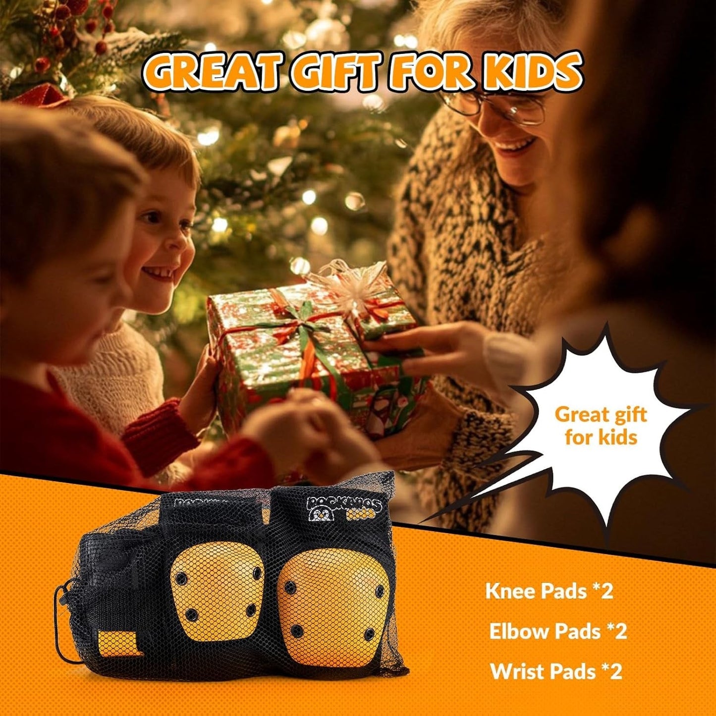 ROCKBROS knäskydd för barn 6 i 1 set skateskydd inline knäskydd handledsskydd och armbågsskydd cykel skateboard sport för flickor och pojkar