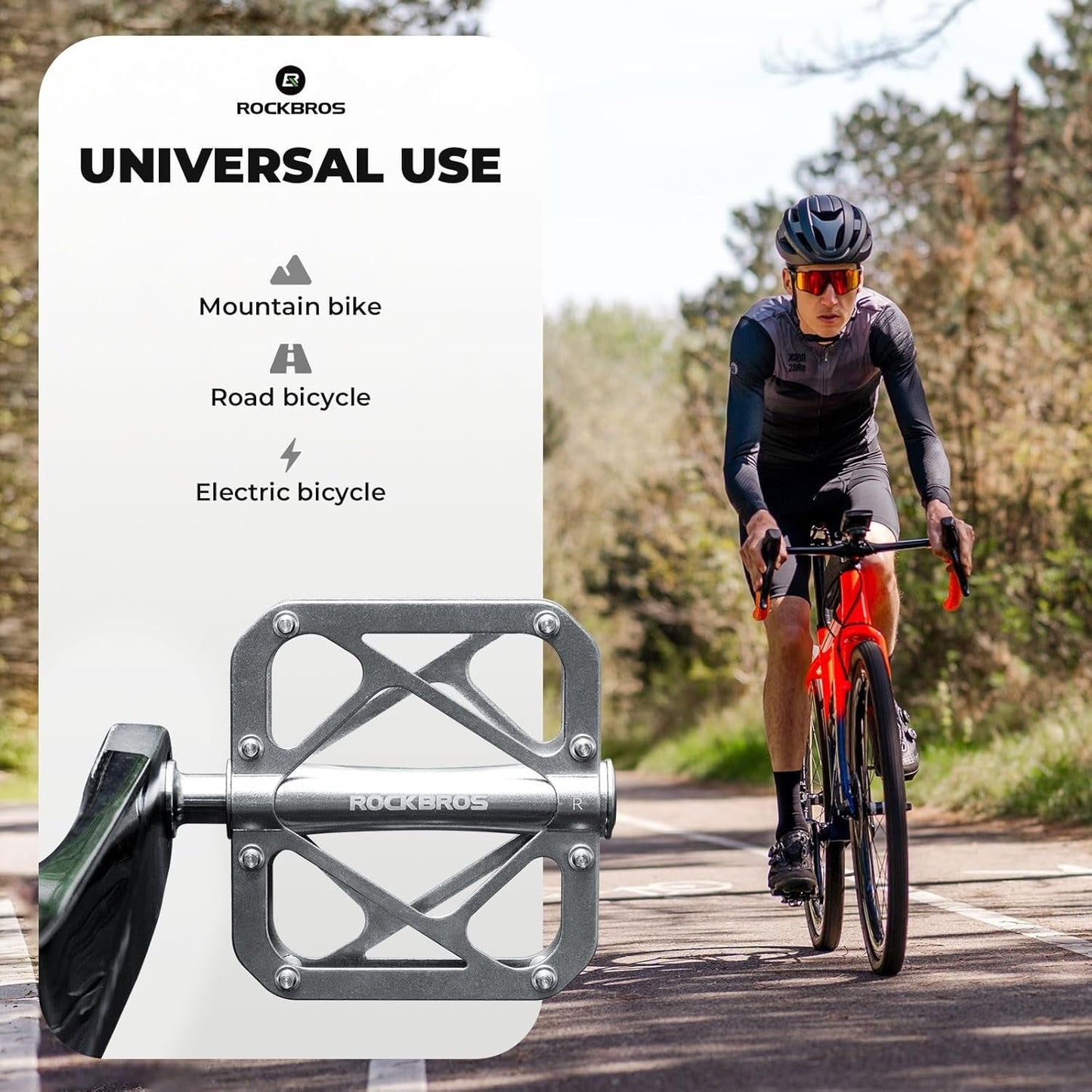 ROCKBROS cykelpedaler mountainbike gjord av titanlegering 3 lager MTB pedaler plattform för MTB 250g ljus