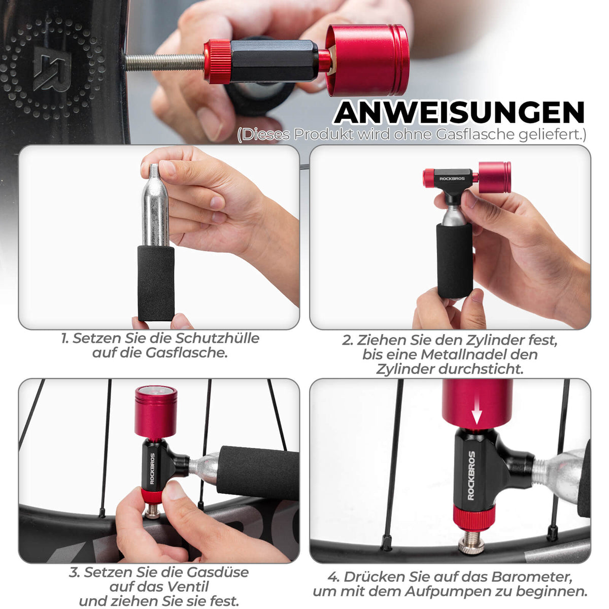 ROCKBROS CO2 Cykelpump Minipump för Presta & Schrader Ventiler