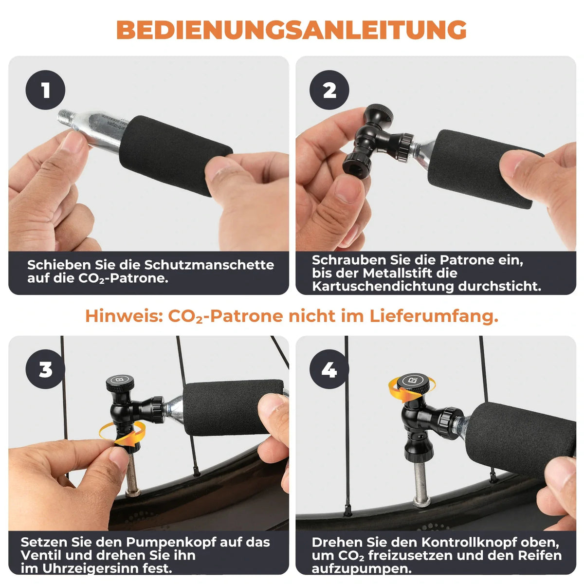 ROCKBROS Minicykelpump med CO₂-Adapter - Bärbar, Kompatibel med Presta & Schrader, upp till 80 PSI