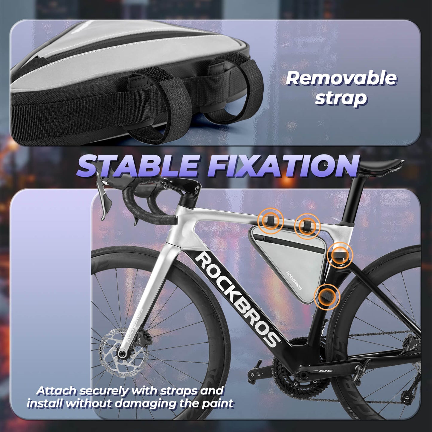 Cykelväska, reflekterande ramväska, triangulär väska, 0,9L, ROCKBROS