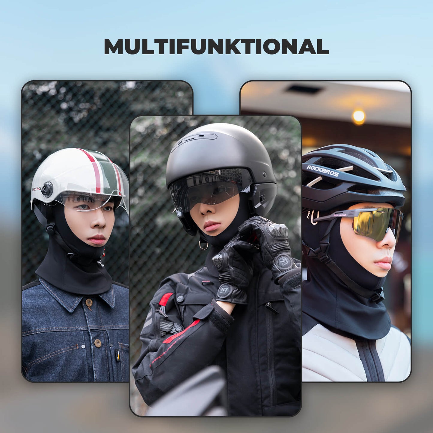 Motorcykelhjälmhuva Andningsbar Balaklava för Cykling och Skidåkning Unisex ROCKBROS