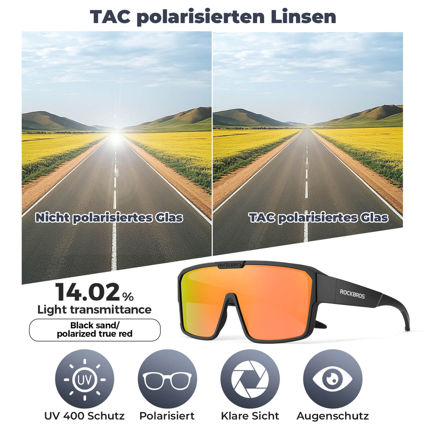 Polariserade cykelglasögon, utomhussolglasögon, överglasögon, MTB-racercykel, ROCKBROS