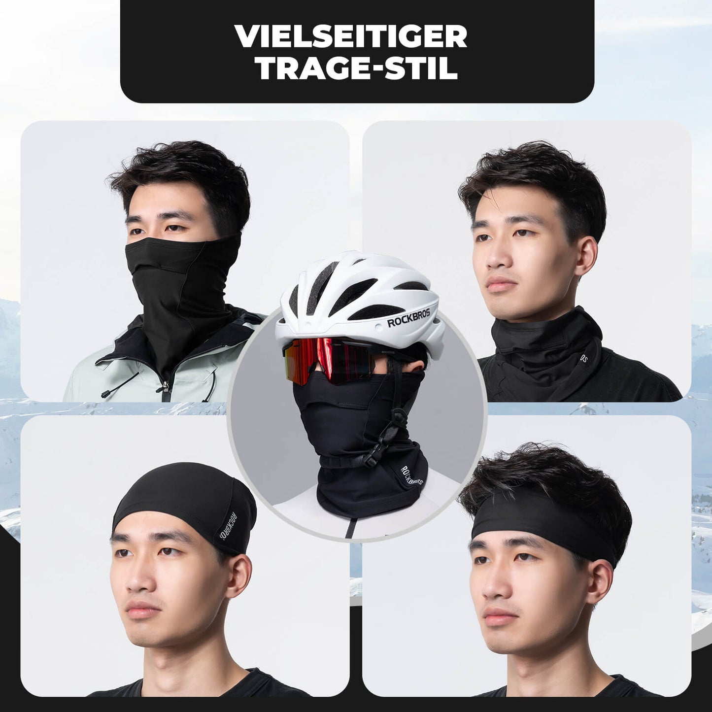 Halv balaklava i tub, andningsbar och elastisk, för cykling och klättring, ROCKBROS