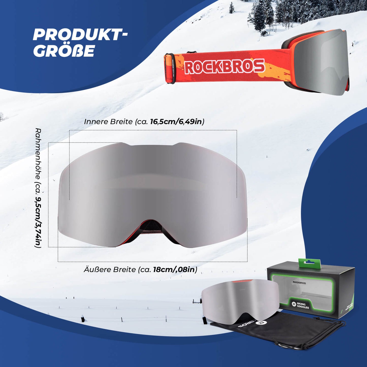 Skidglasögon, snöglasögon, polariserade, hjälmkompatibla sportglasögon, skidåkning, ROCKBROS
