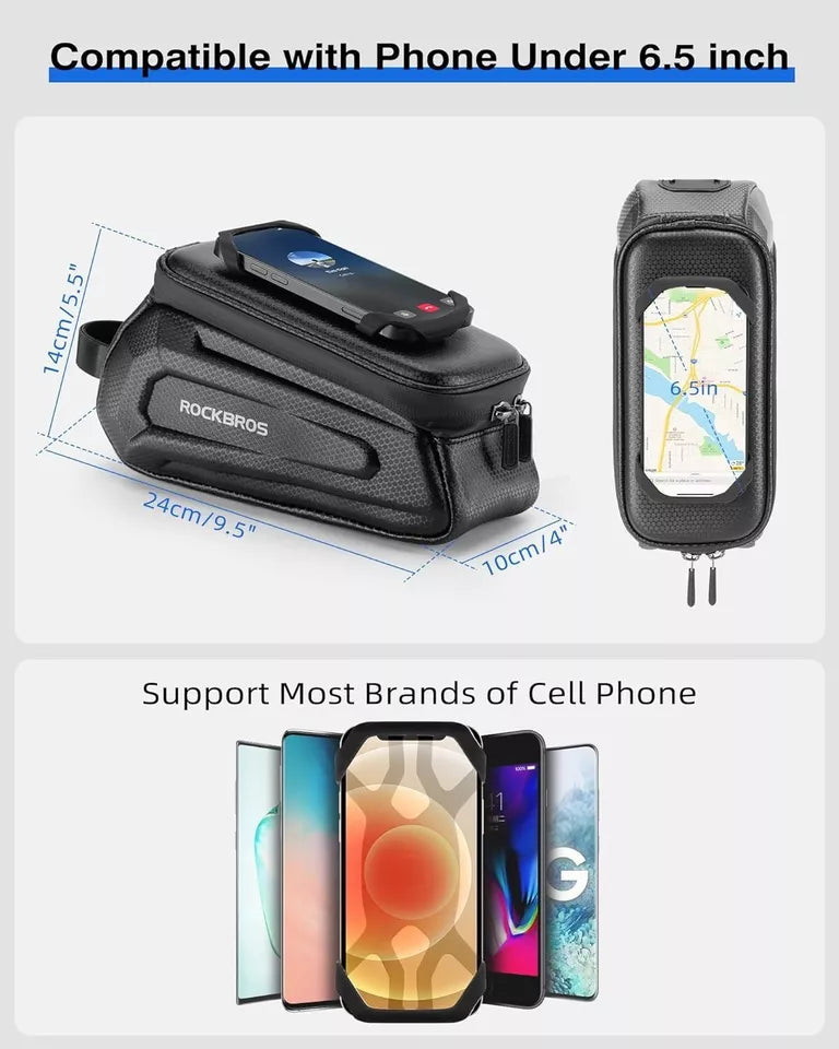 ROCKBROS cykelväska 1,5 liter hård ramväska med mobiltelefonhållare upp till 6,5 tum