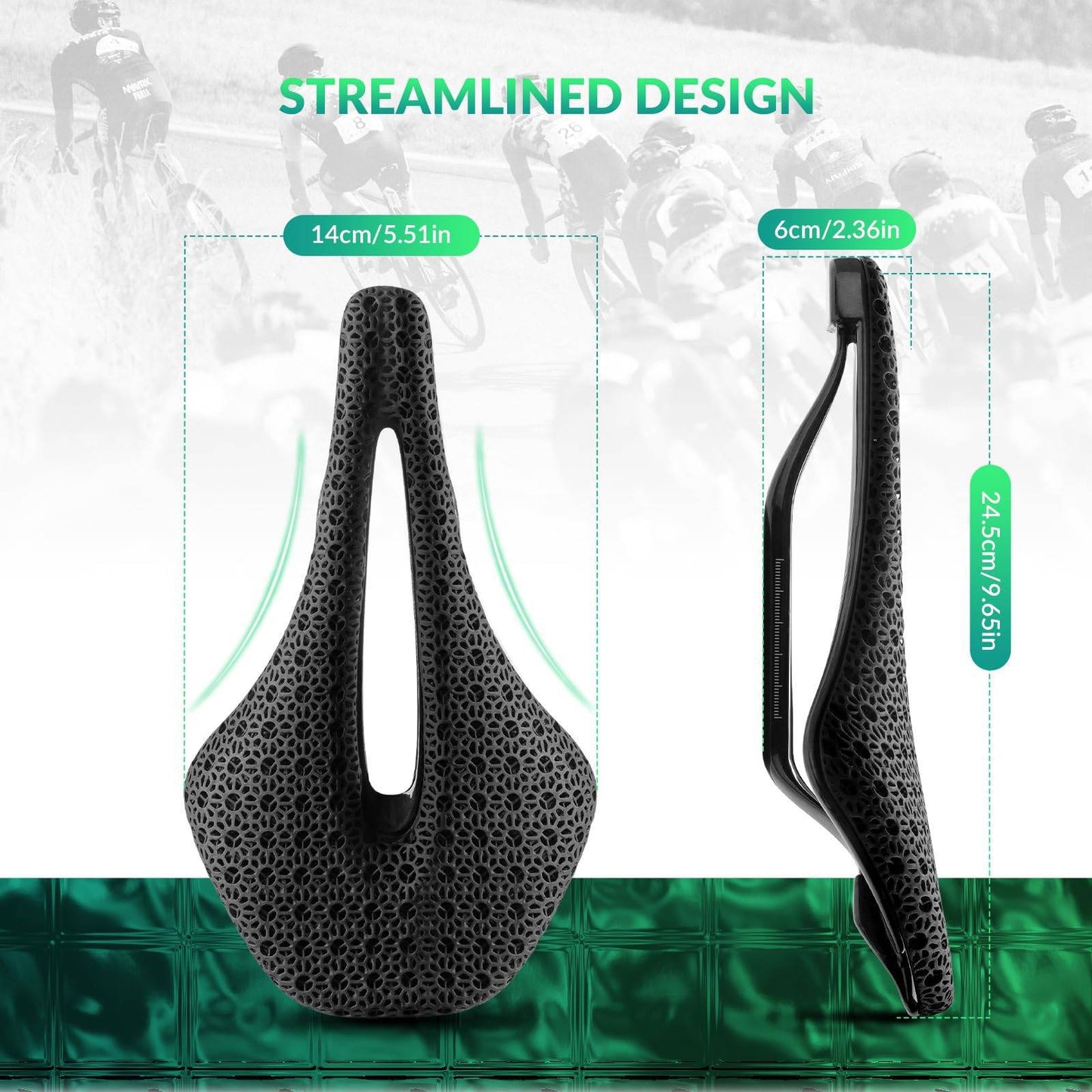 3D-printad kolfibersadel för racercykel, ultralätt, stötdämpande, ergonomisk, ROCKBROS