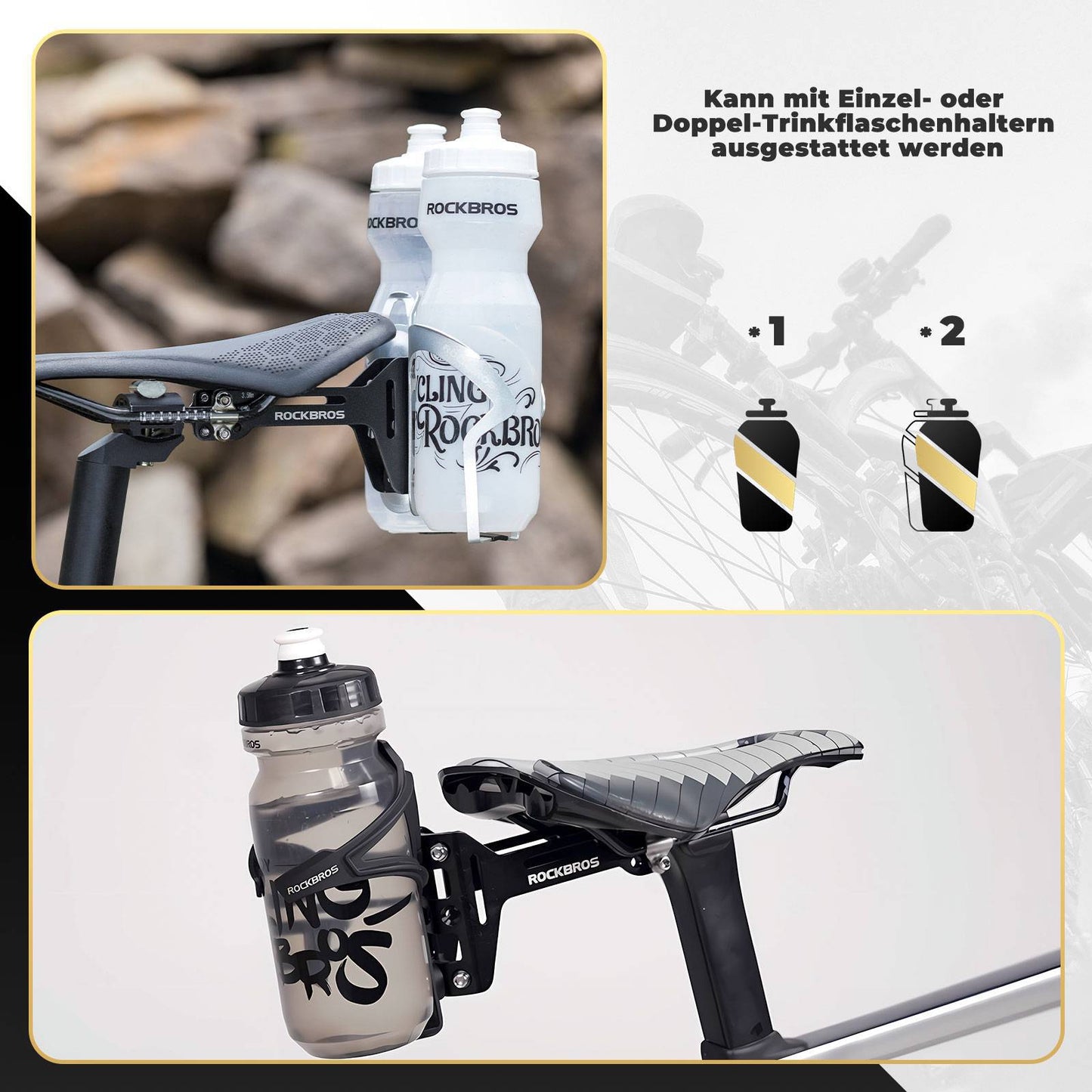 Adapter för cykelflaskhållare i aluminium, justerbart fäste, ROCKBROS