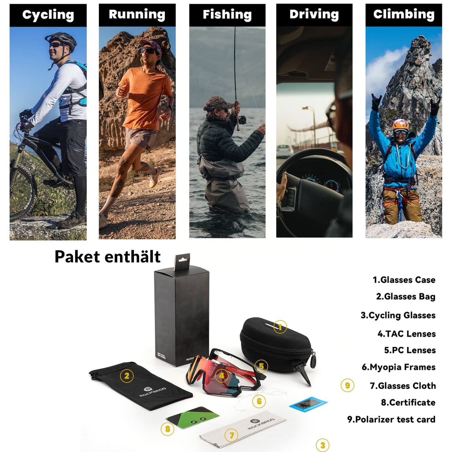 Cykelglasögon 2-i-1 sportglasögon Polariserade och fotokromatiska ROCKBROS