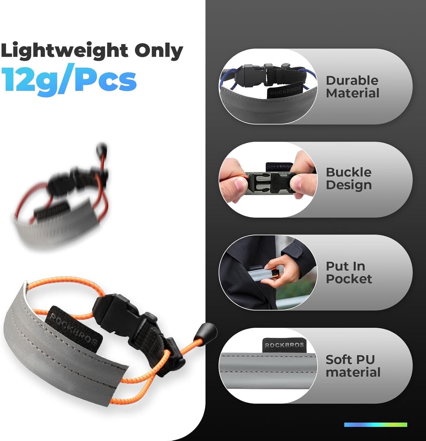 ROCKBROS Reflexband Elastiskt byxklämma Cykelbyxskydd Reflekterande byxband för utomhusjogging Cykling Löpning 1 par