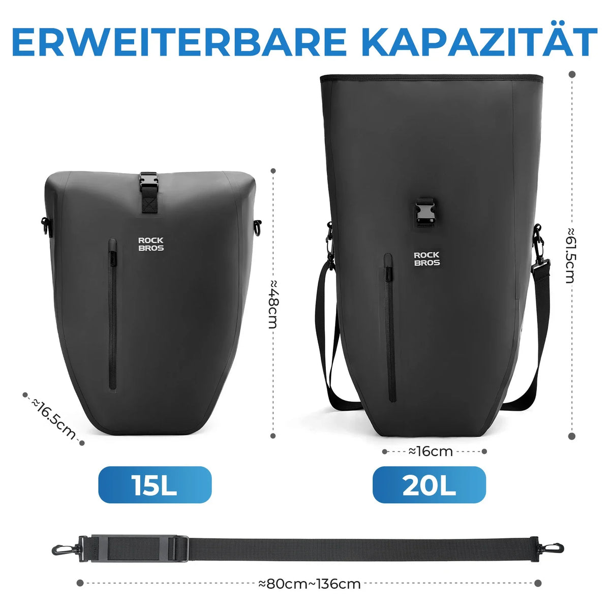 ROCKBROS 15L-20L Pakethållarväska för cykel 3-i-1