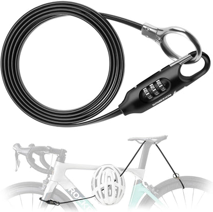 ROCKBROS cykellås kabellås 150cm med nummerkod stöldskydd för cykelskoter barnvagn röd/svart