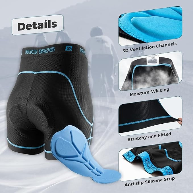 ROCKBROS Cykelshorts för män med 4D sitsstoppning Andningsbara cykelunderkläder Vadderade cykelunderkläder Kort resår MTB landsvägscykel M-3XL
