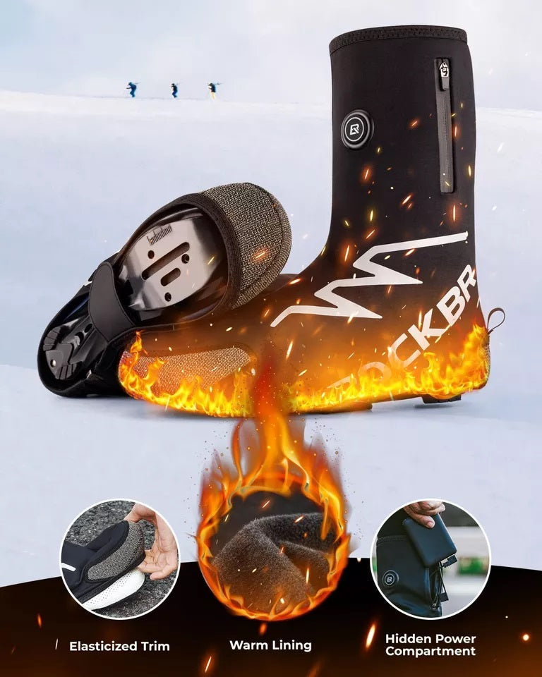 ROCKBROS uppvärmda överdragsskor Vintervarma med 5000mAh batteri Vinterskoöverdrag Termisk skoöverdrag Vattentät vindtät cykelöverrock för kvinnor/män