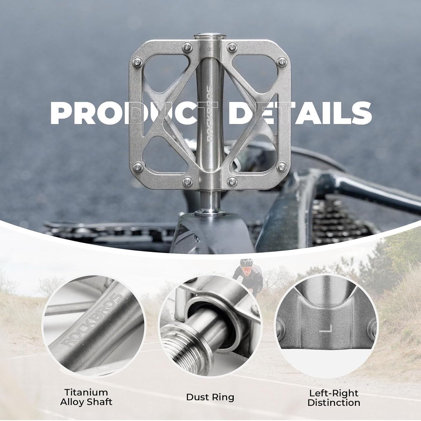 ROCKBROS cykelpedaler mountainbike gjord av titanlegering 3 lager MTB pedaler plattform för MTB 250g ljus