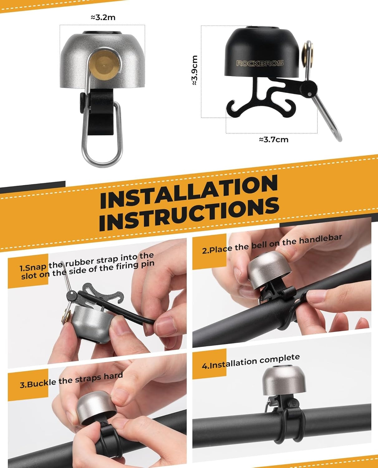 ROCKBROS cykelklocka styr klassisk, mountainbike retro cykelklocka hög klocka cykel kopparcykelklocka för 22-34 mm