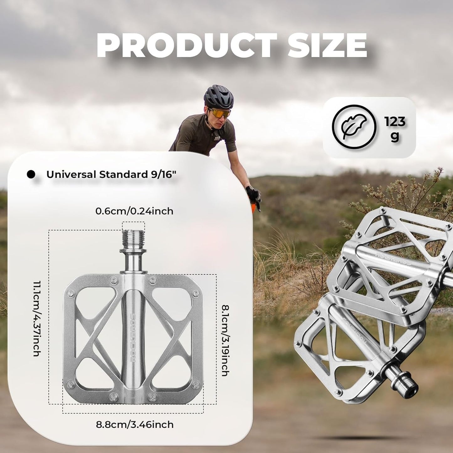 ROCKBROS cykelpedaler mountainbike gjord av titanlegering 3 lager MTB pedaler plattform för MTB 250g ljus