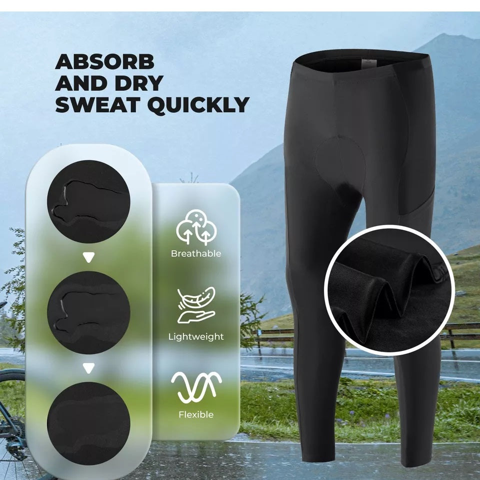 ROCKBROS cykelbyxor för herr, långa kompressionscykelbyxor med fickor, vadderade leggings, resår, andningsbar cykelbyxa med sittstoppning för höst/vår