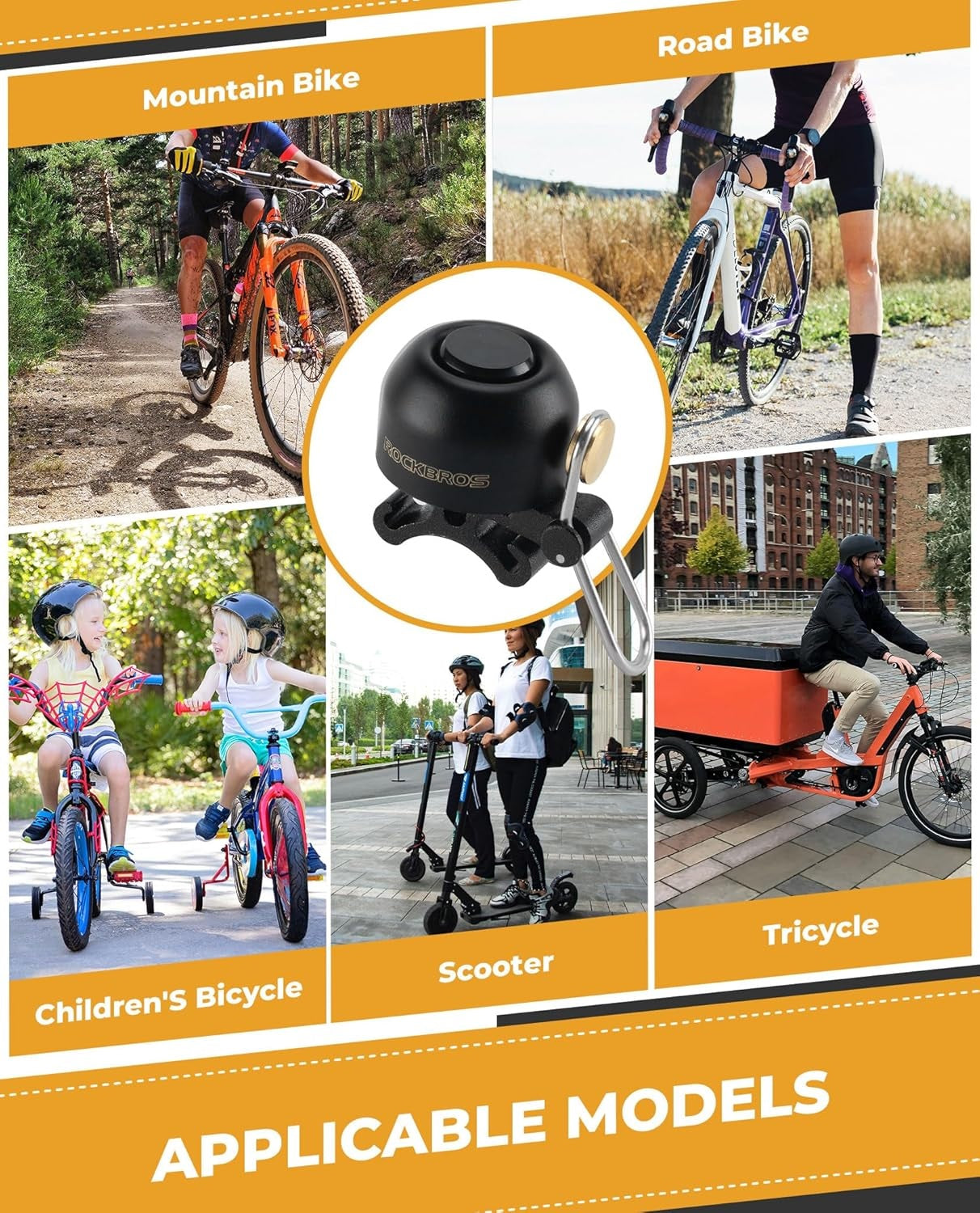 ROCKBROS cykelklocka styr klassisk, mountainbike retro cykelklocka hög klocka cykel kopparcykelklocka för 22-34 mm