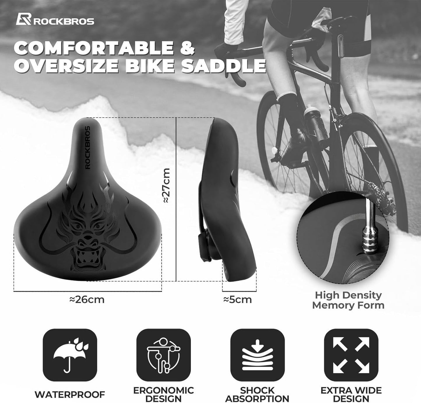 ROCKBROS cykelsadel bekväm cykelsadel ergonomisk bred för BMX MTB landsvägscykel bekväm