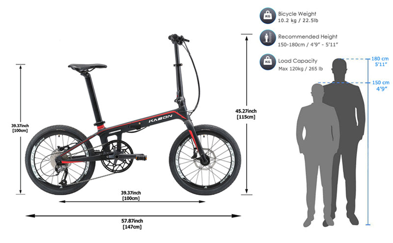 KABON City hopfällbar cykel kolfiber Shimano Altus 9S 20 tum med kolfiberhjul