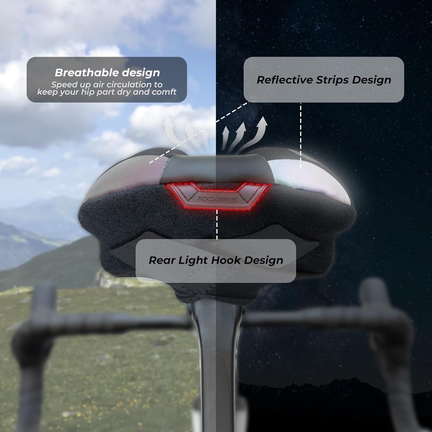 ROCKBROS cykelsadelöverdrag gelöverdrag för cykelsits med vattentäta sadelöverdrag sadelskydd cykelsadelöverdrag för landsvägscykel mountainbike sadelöverdrag för män och kvinnor