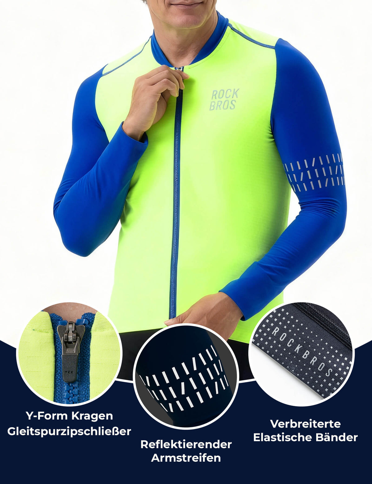 ROCKBROS Cykeltröja Långärmad Herr Vinter Varm Fleece Cykeltröja Andas Elastisk Med 3 Fickor och Reflekterande