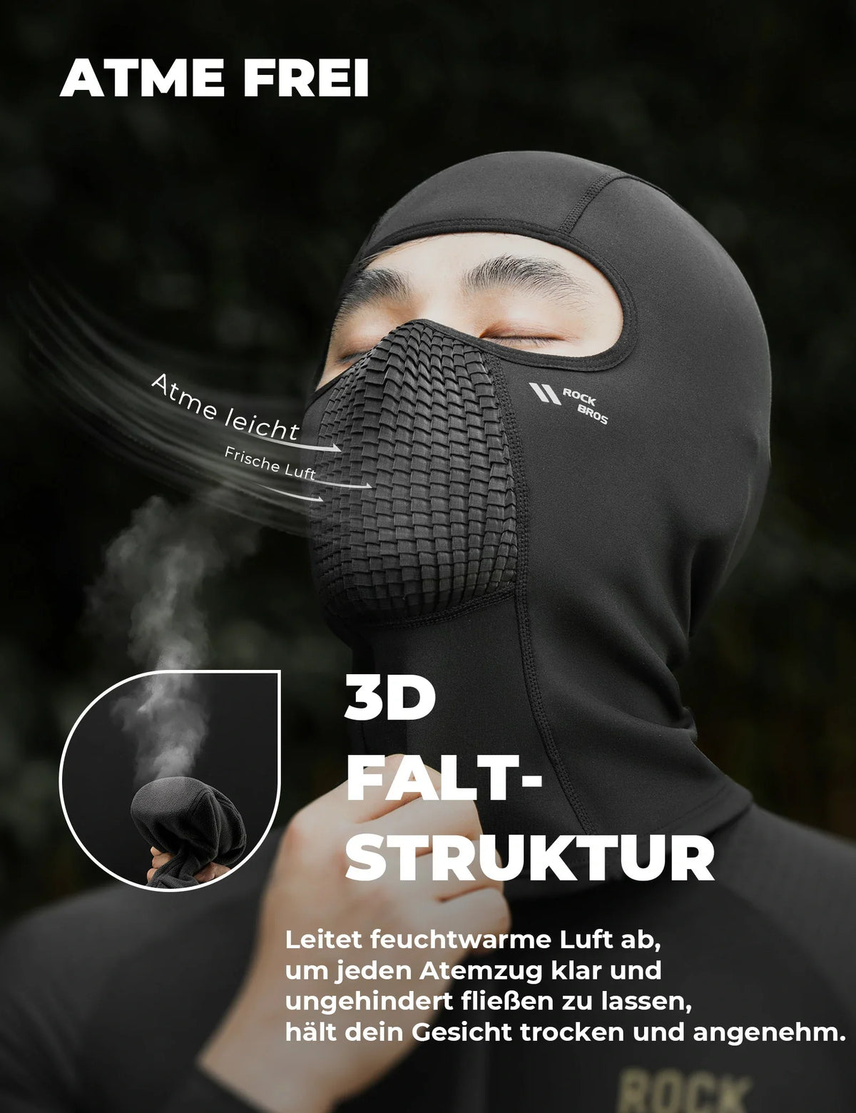 ROCKBROS Fleece-vinterluva Andningsaktiv Balaclava Skidmask