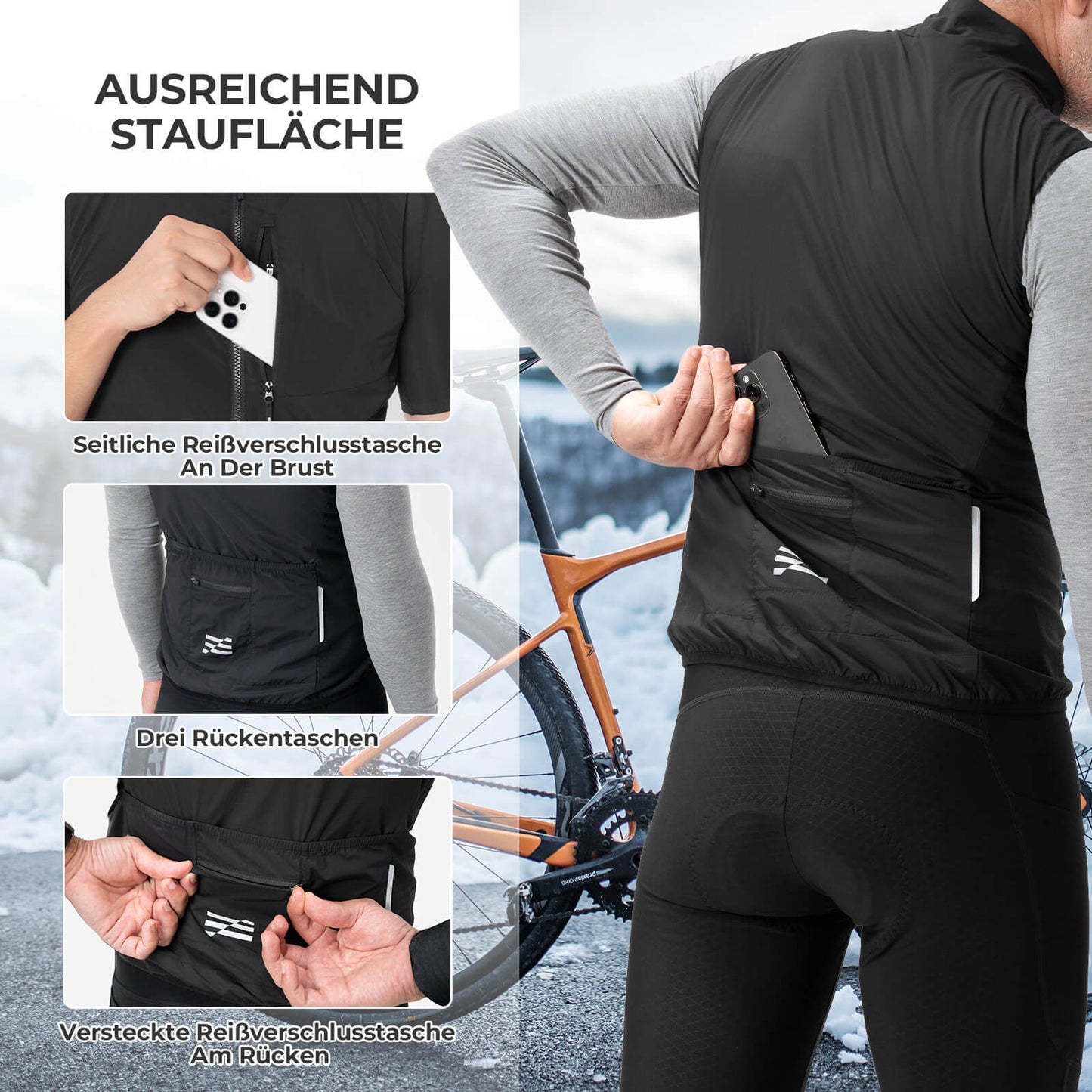 Ärmlös vindtät cykelväst packbar andningsbar ROCKBROS