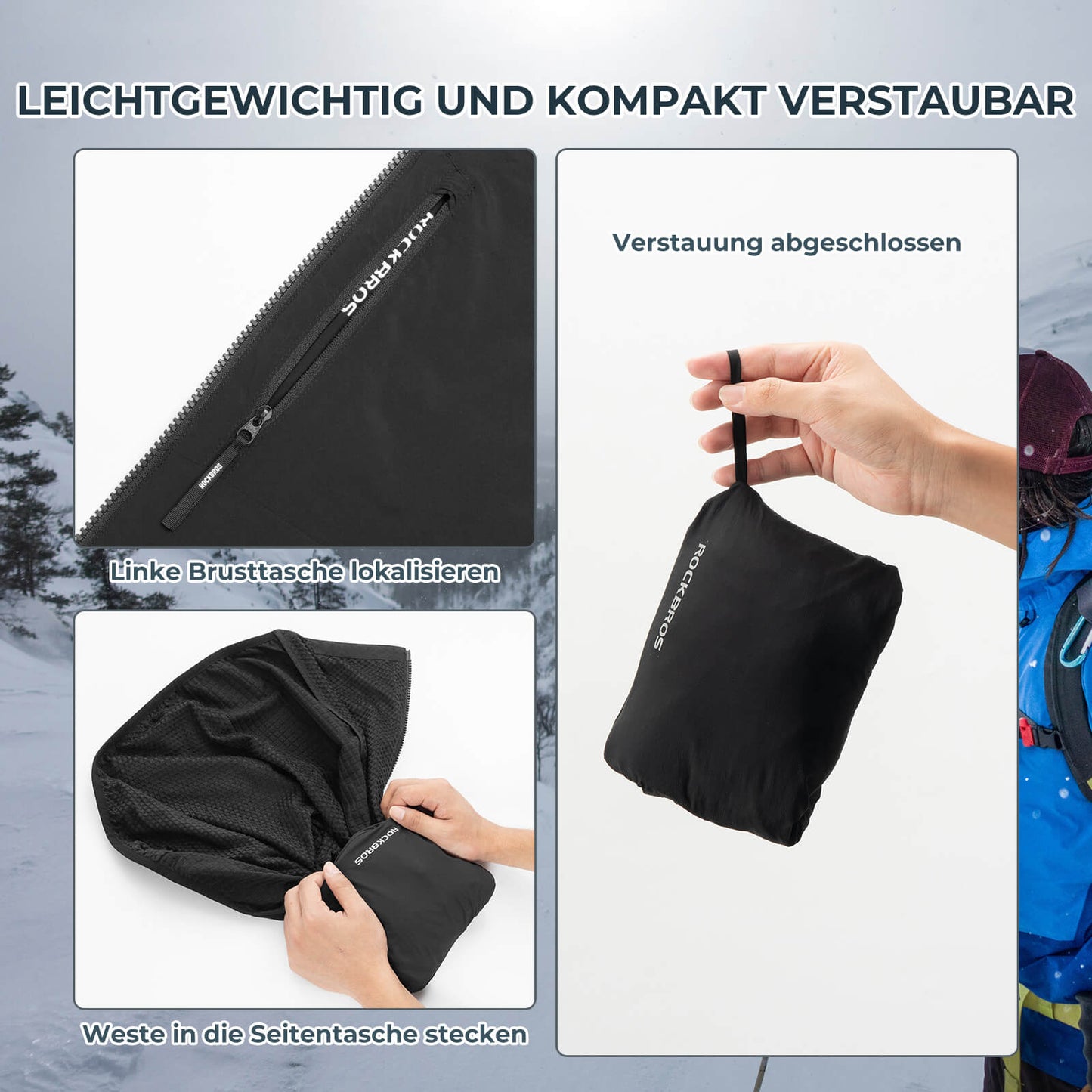 Ärmlös vindtät cykelväst packbar andningsbar ROCKBROS