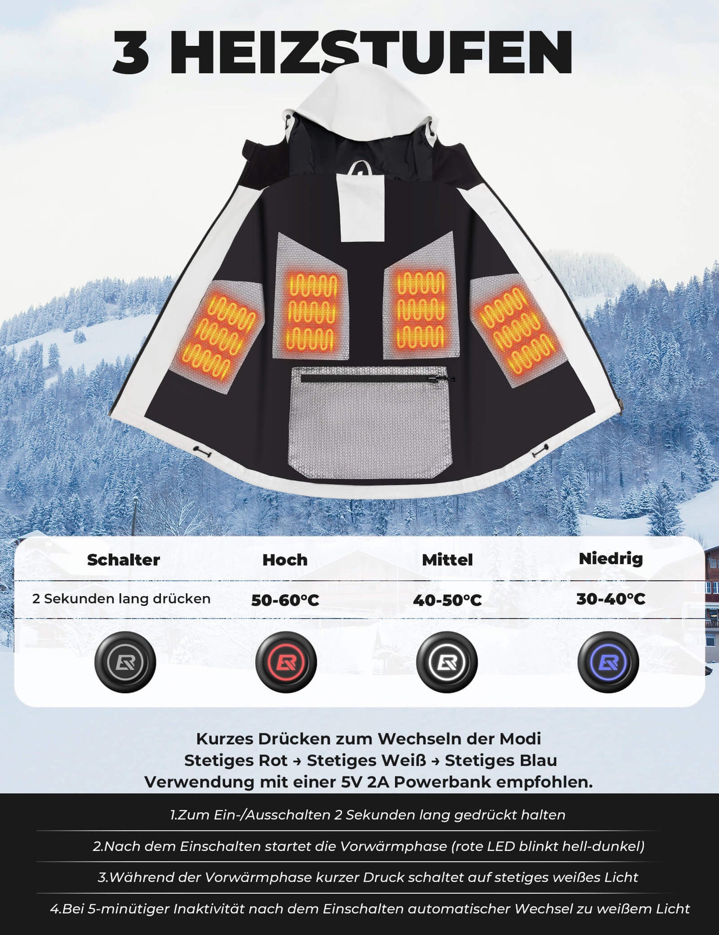 Värmande cykeljacka med Typ-C-anslutning ROCKBROS