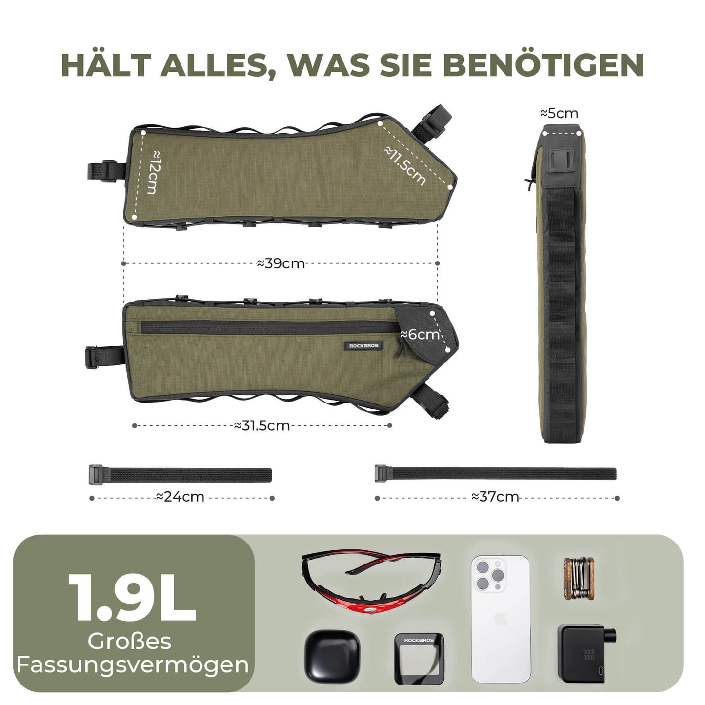 Cykelramväska, triangelväska, 1,9L, ultratunn och snabb åtkomst, ROCKBROS