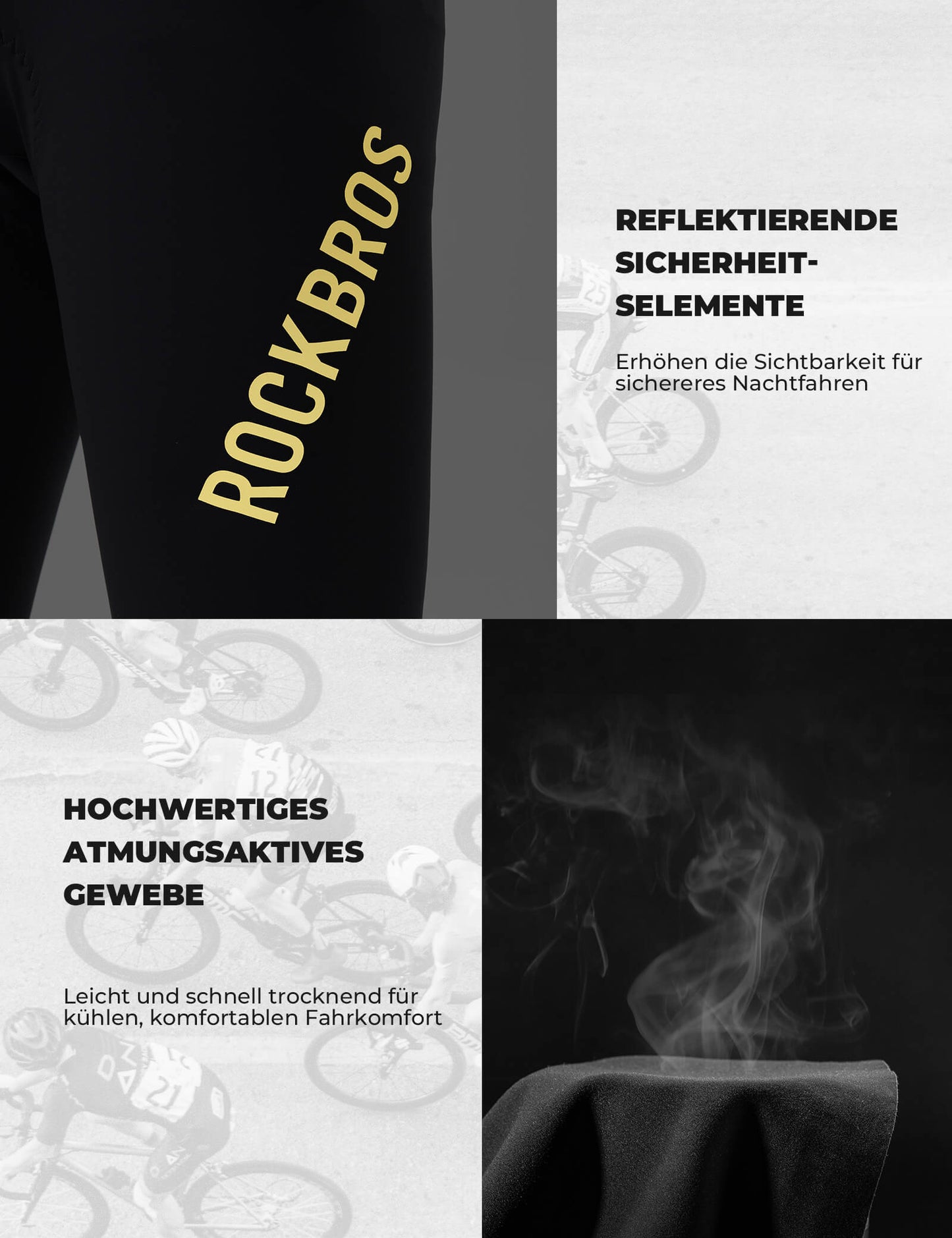 Cykelbyxor, långa cykelbyxor, vadderade, andningsbara, herr, ROCKBROS