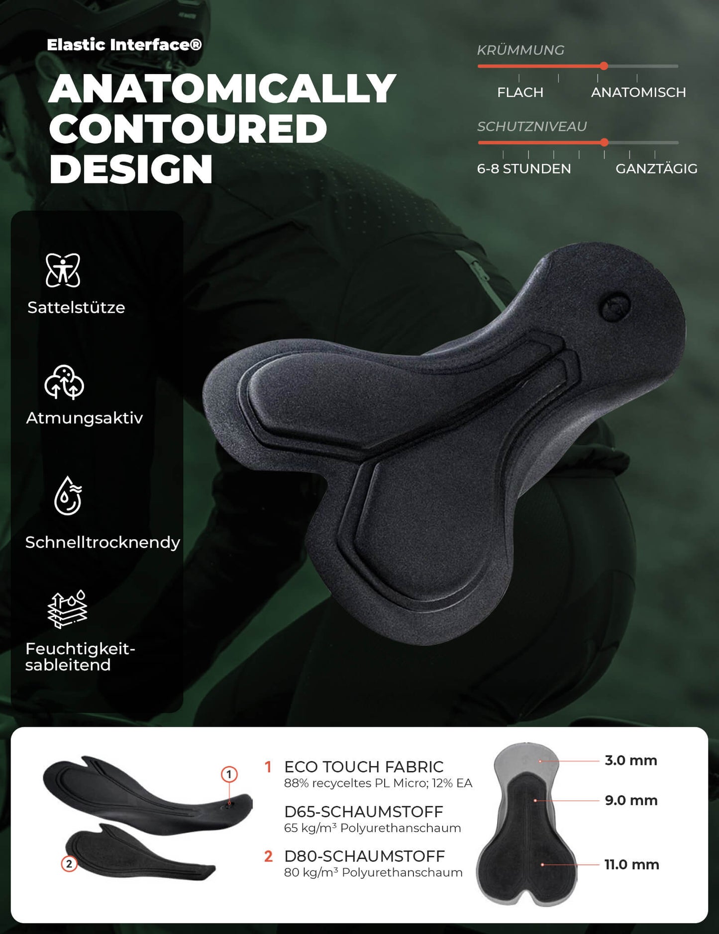 Cykelbyxor, långa cykelbyxor, vadderade, andningsbara, herr, ROCKBROS