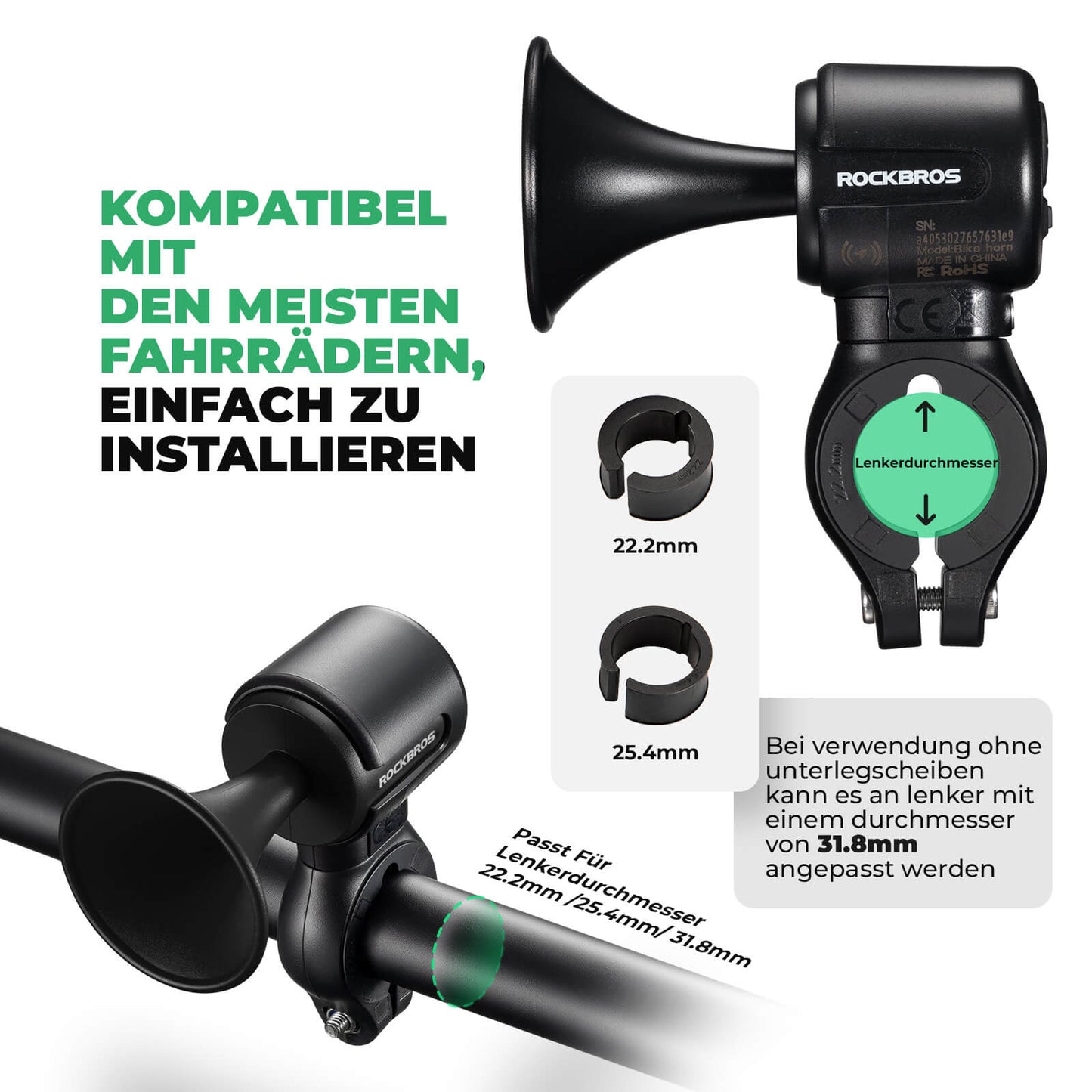 Elcykelklocka, 120dB ton, IPX5 vattentålig, smartphone-spårning, ROCKBROS