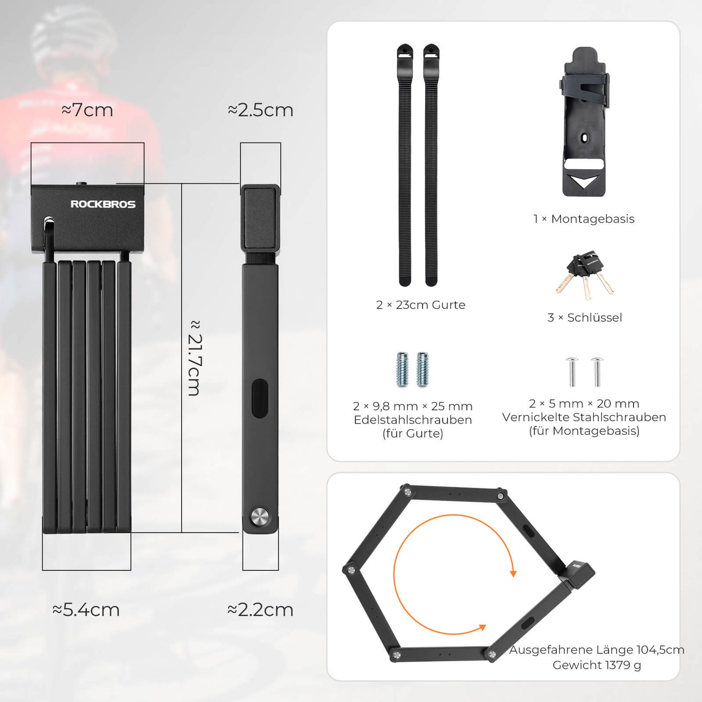 Hopfällbart cykellås 104 cm Hopfällbart ROCKBROS