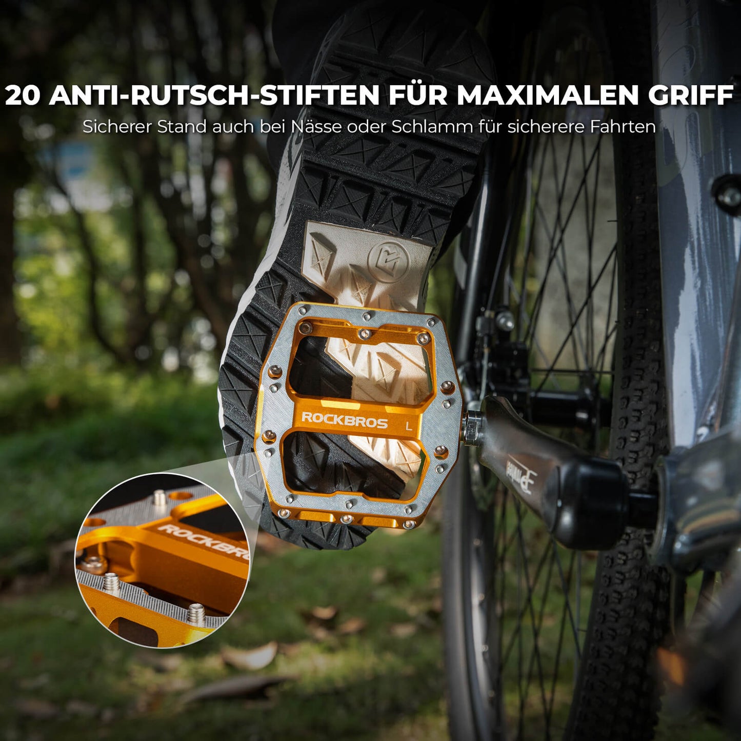 Pedaler med halkfria stift - Bred plattform och krom-molybdenaxel ROCKBROS