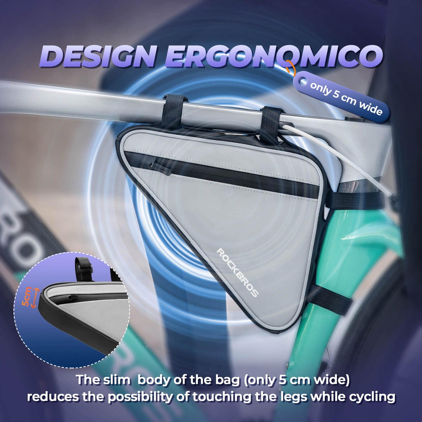 Cykelväska, reflekterande ramväska, triangulär väska, 0,9L, ROCKBROS