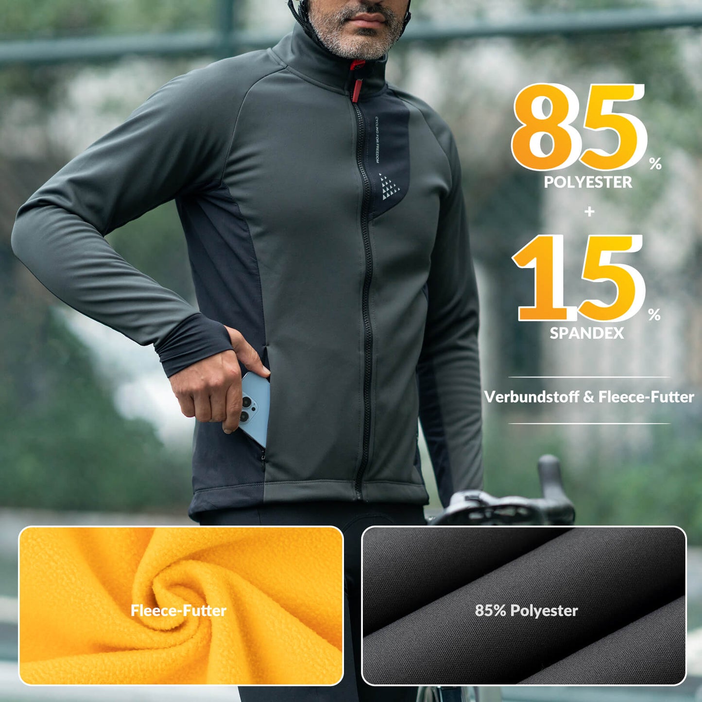 Herrvintercykeljacka, vindtät och andningsbar med fleecefoder, ROCKBROS