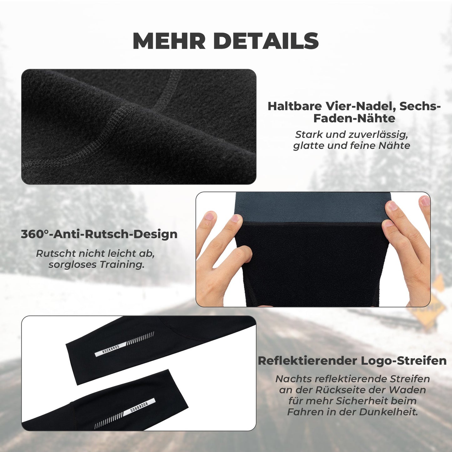 Cykelbenvärmare, halkfria vinterknäskydd för män och kvinnor, ROCKBROS