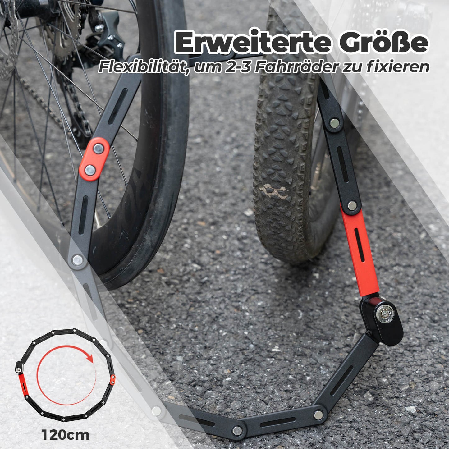 Hopfällbart cykellås, robust stöldskydd med 2 nycklar, ROCKBROS