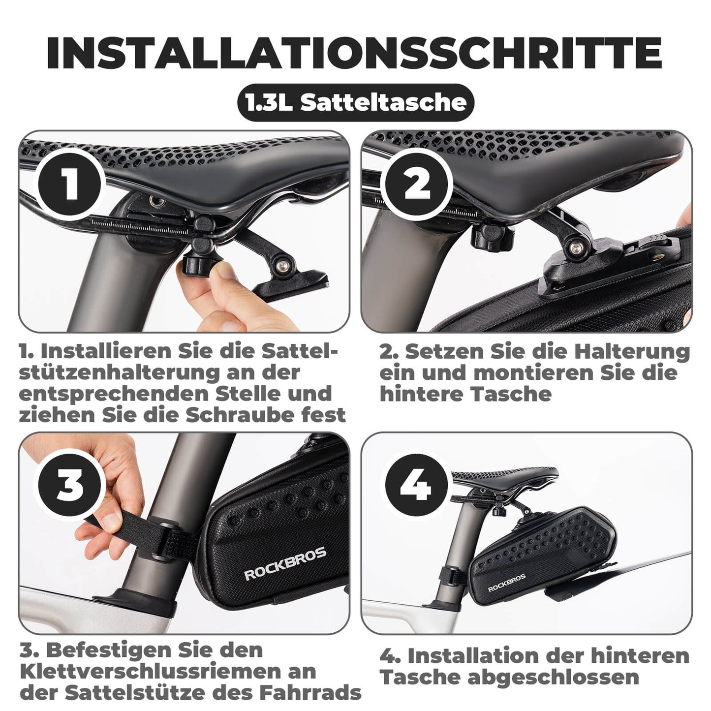 Cykelsadelväska med stänkskydd, vattenavvisande, 1,3L/0,8L, ROCKBROS