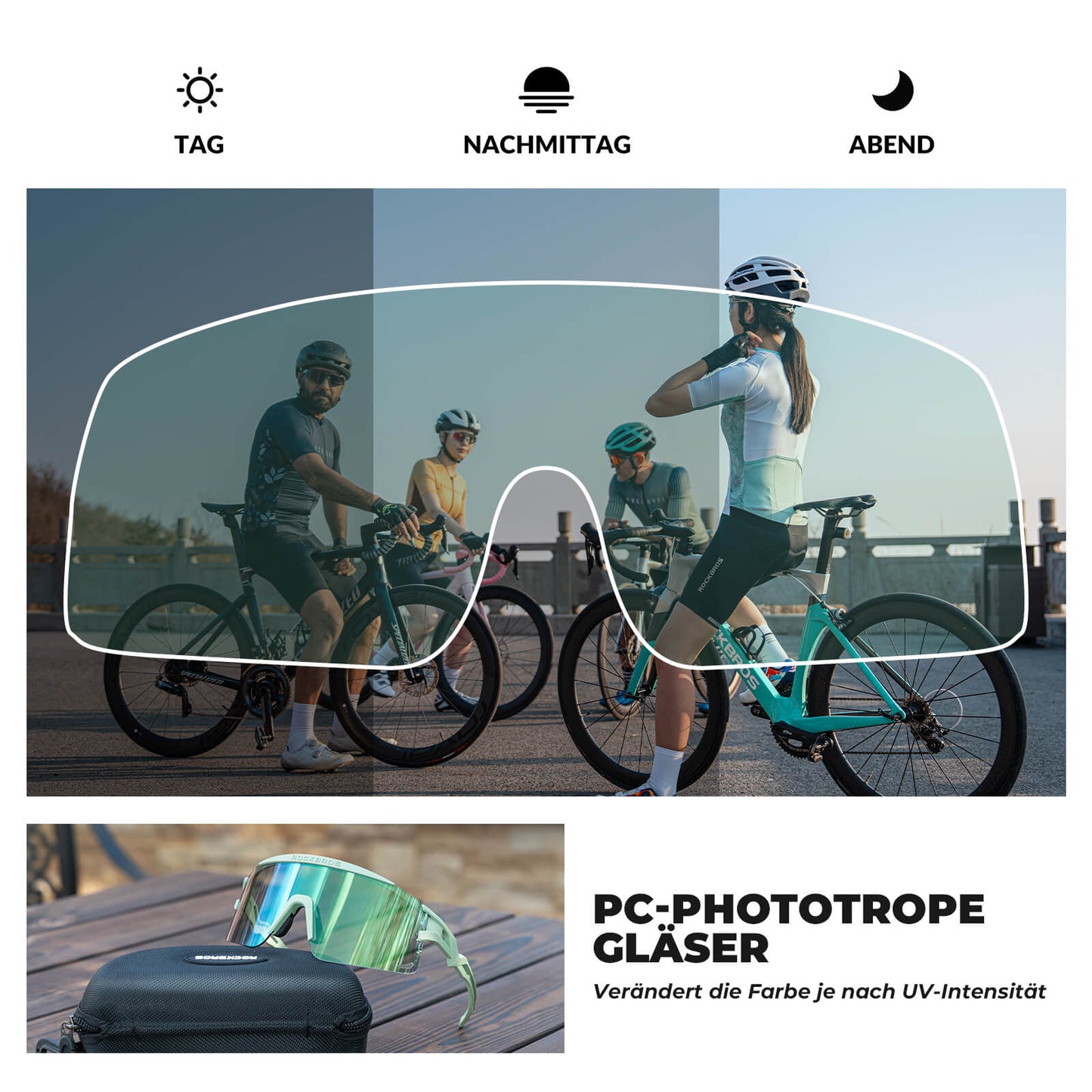Cykelglasögon, fotokromatiska/polariserade, vindtäta, UV-skydd, ROCKBROS