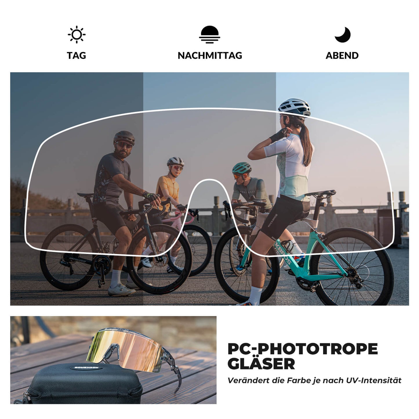 Cykelglasögon, fotokromatiska/polariserade, vindtäta, UV-skydd, ROCKBROS