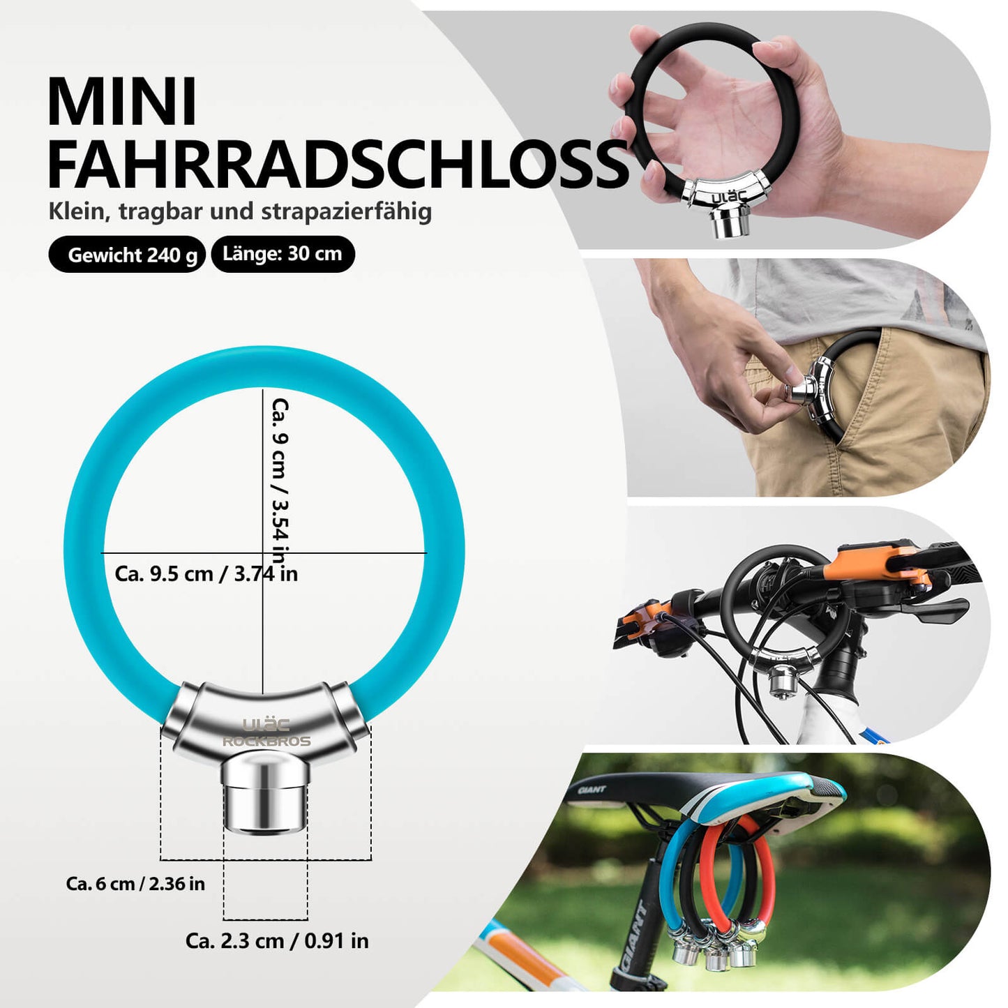 Cykellås med kabellås och kardborreband, ingen nyckel krävs, ROCKBROS