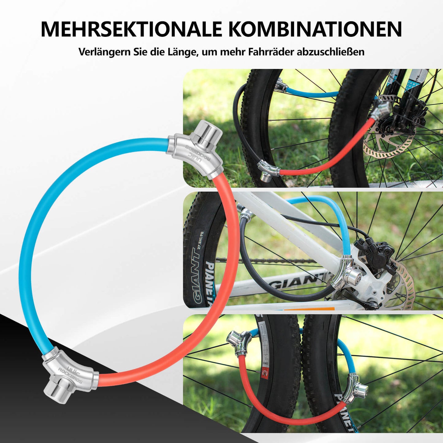 Cykellås med kabellås och kardborreband, ingen nyckel krävs, ROCKBROS